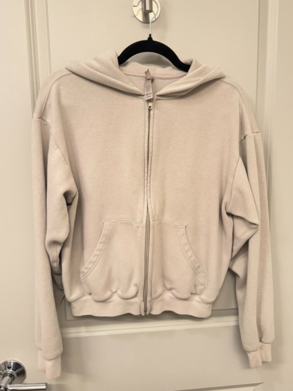 SKIMS Cotton Fleece Zip Hoodie Stone Small Full Zip Sweatshirt Neutral